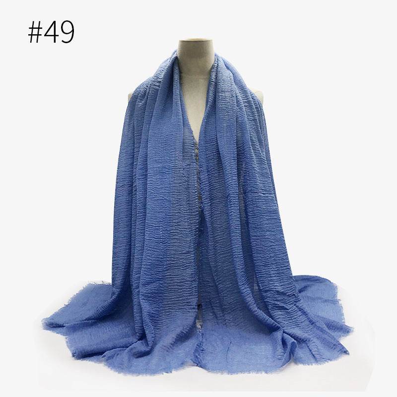 Bubble plain Scarf / cotton scarf fringes women soft solid hijab popular muffler shawls big Pashmina wrap hijab - Mubimart