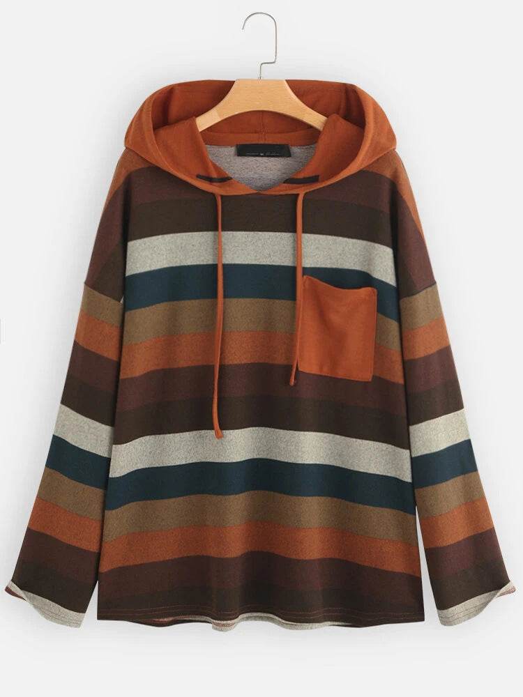 Long sleeve striped plus size sweatshirt - Mubimart