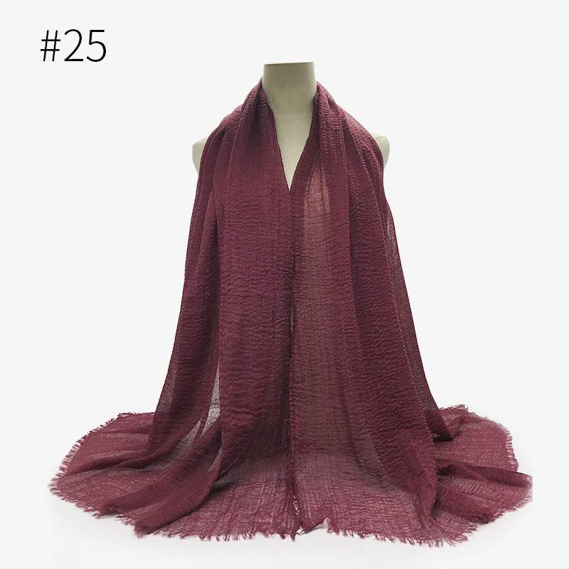 Bubble plain Scarf / cotton scarf fringes women soft solid hijab popular muffler shawls big Pashmina wrap hijab - Mubimart