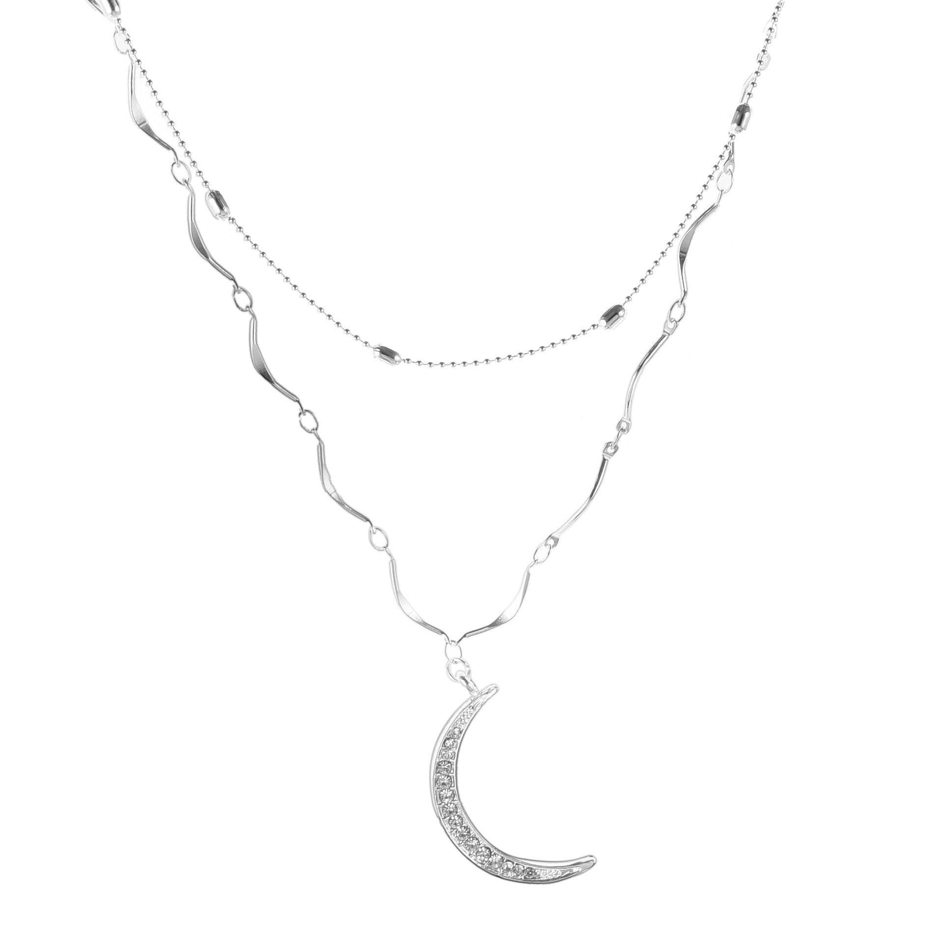 Double Chain Crystal Moon Choker Pendant Women - Mubimart