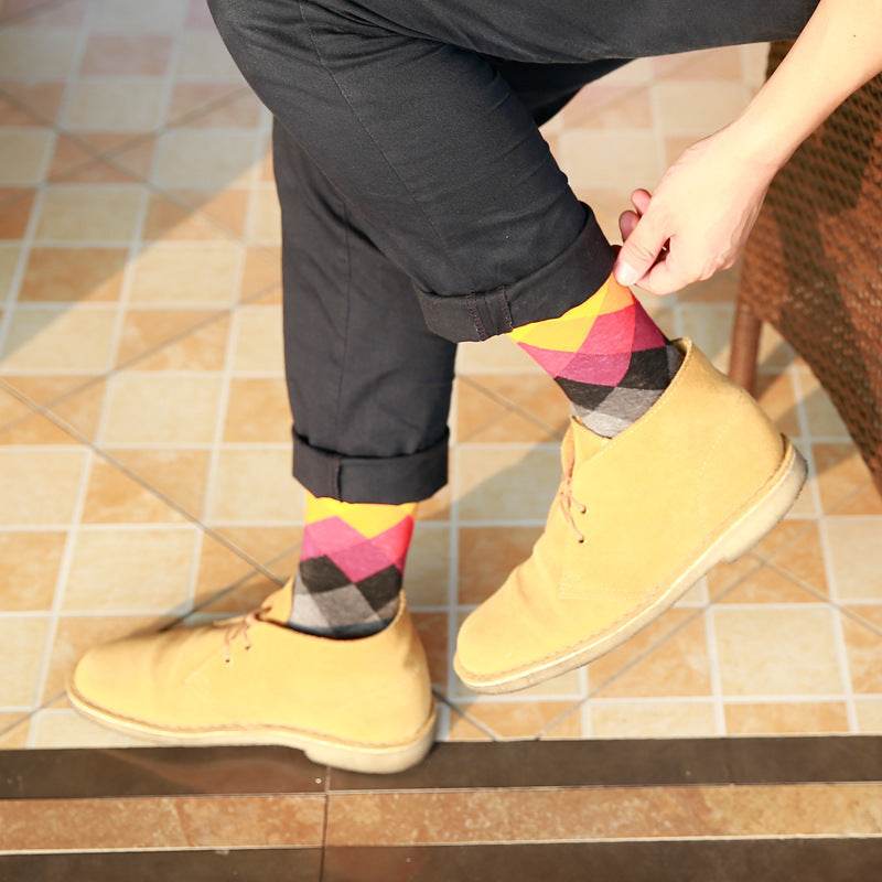 Colored diamond men's socks men's cotton socks long socks - Mubimart
