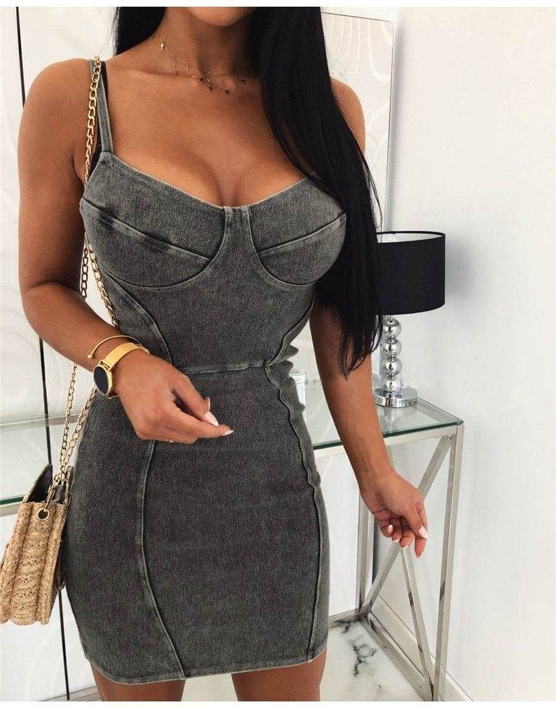 Denim hip dress - Mubimart