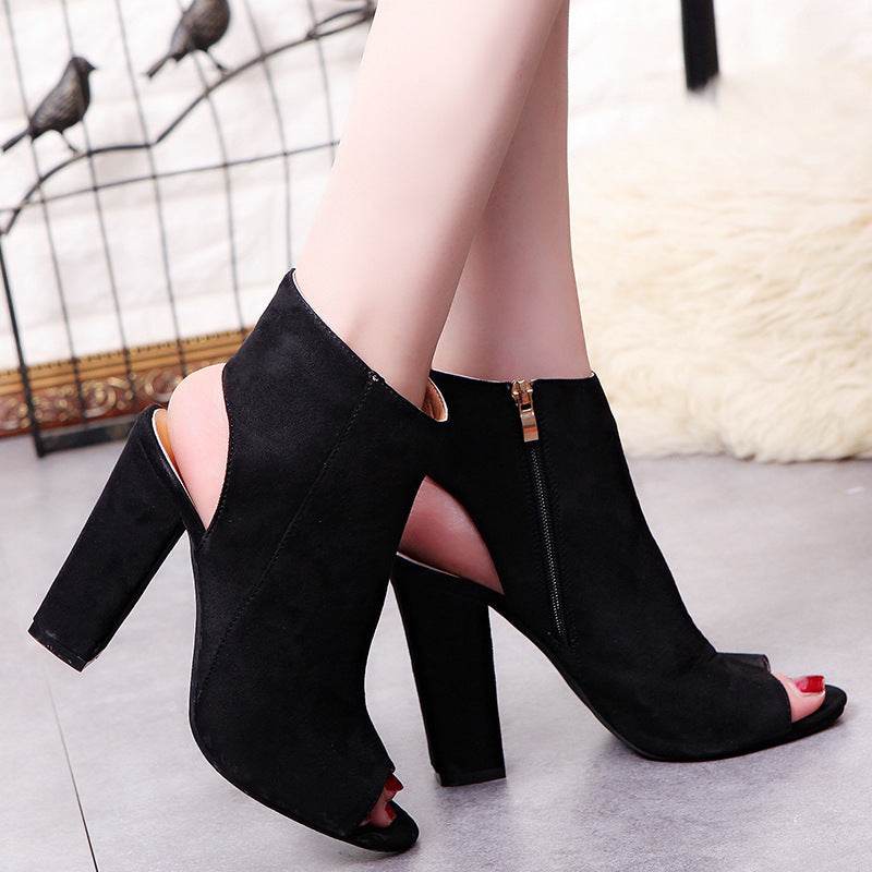High Heel Chunky Fishbill Booties - Mubimart