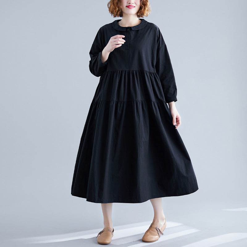 Plus Size Fat MM Long Sleeve Doll Dress Big swing Robe - Mubimart