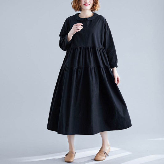 Plus Size Fat MM Long Sleeve Doll Dress Big swing Robe - Mubimart