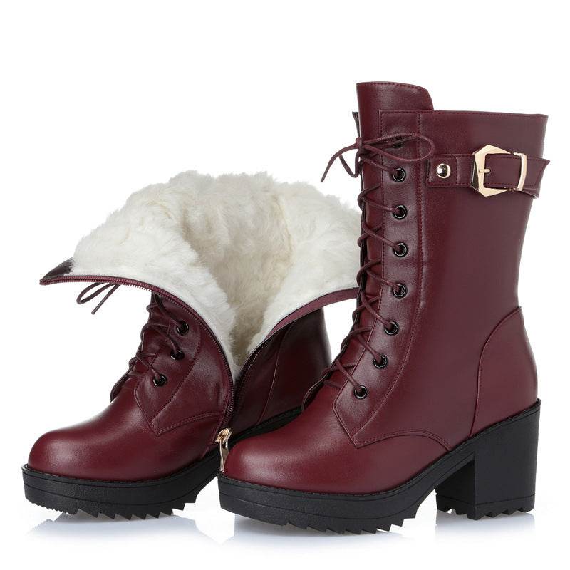 Leather Martin boots women cotton boots - Mubimart
