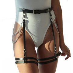 Belt And Leg Loops In One New Chain Garter Belt Leather Appeal - Mubimart - Garter Belts 