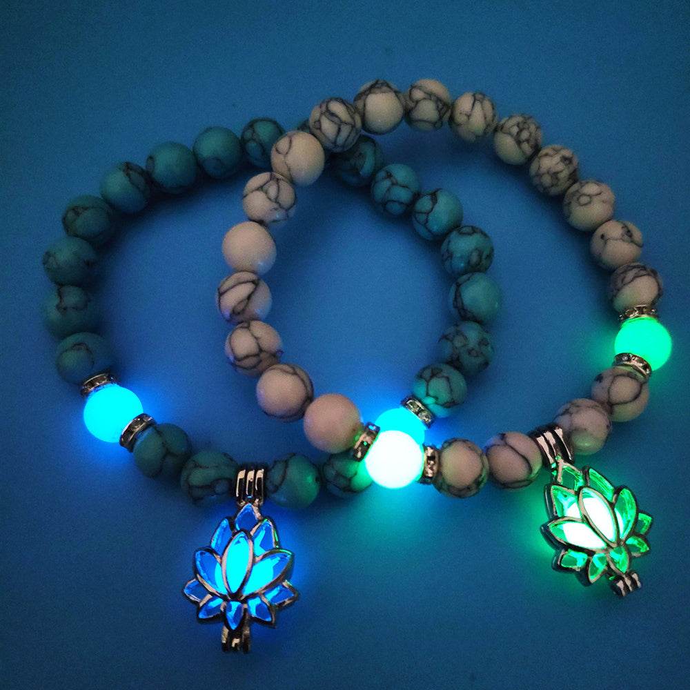 Energy Luminous Lotus Natural Stone Bracelet Yoga Healing Luminous Glow In The Dark Charm Beads Bracelet For Men Women Prayer Buddhism - Mubimart