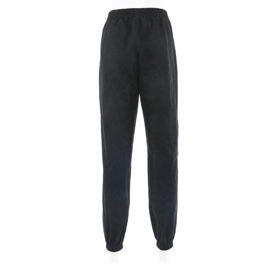 White Stripe Cargo Pants Women Trousers Pockets Patchwork Contrast Color High Waist Pants Hip Hop Capris - Mubimart