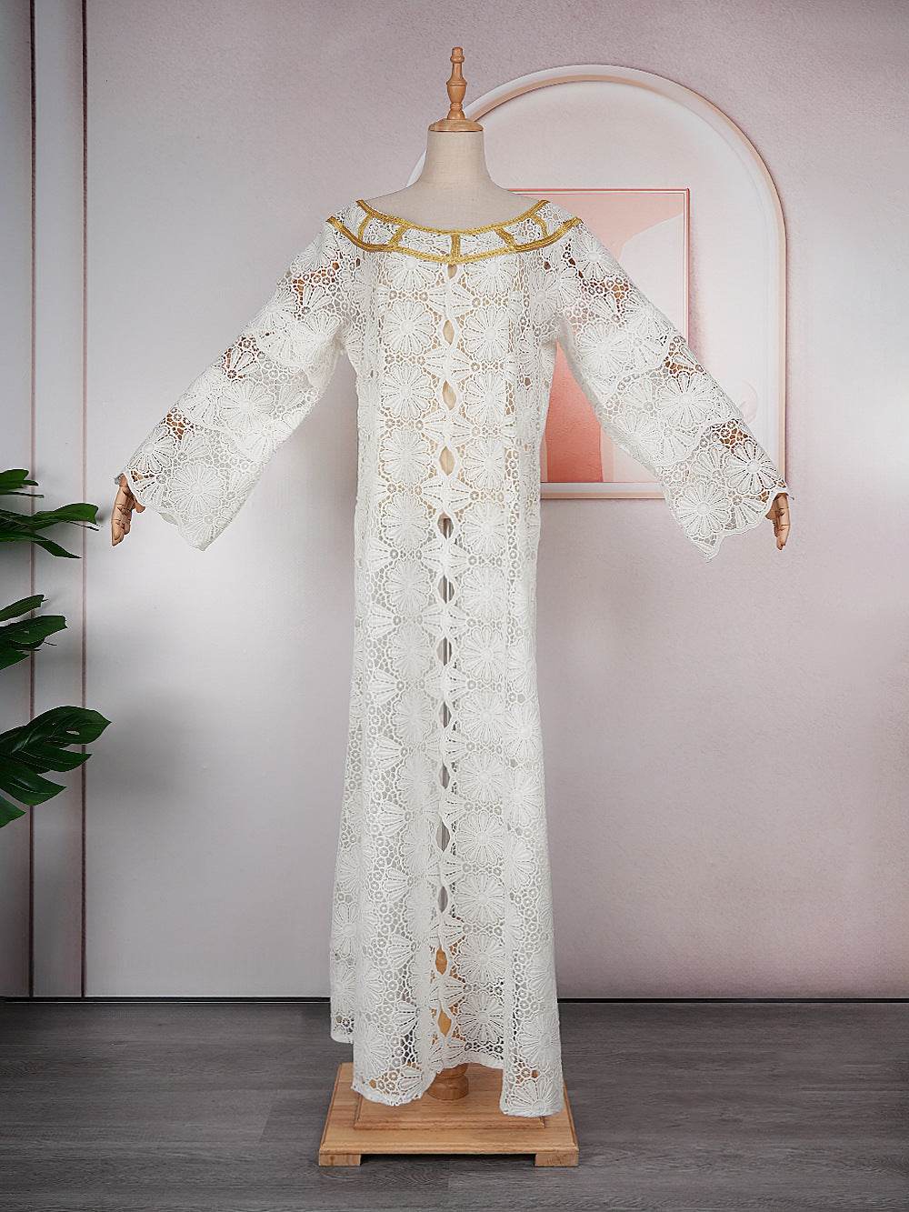 Women's Crocheted Hollow-out Plus Size Robe African Dress - Mubimart