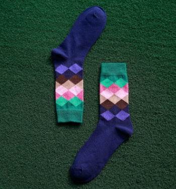 Colored diamond men's socks men's cotton socks long socks - Mubimart