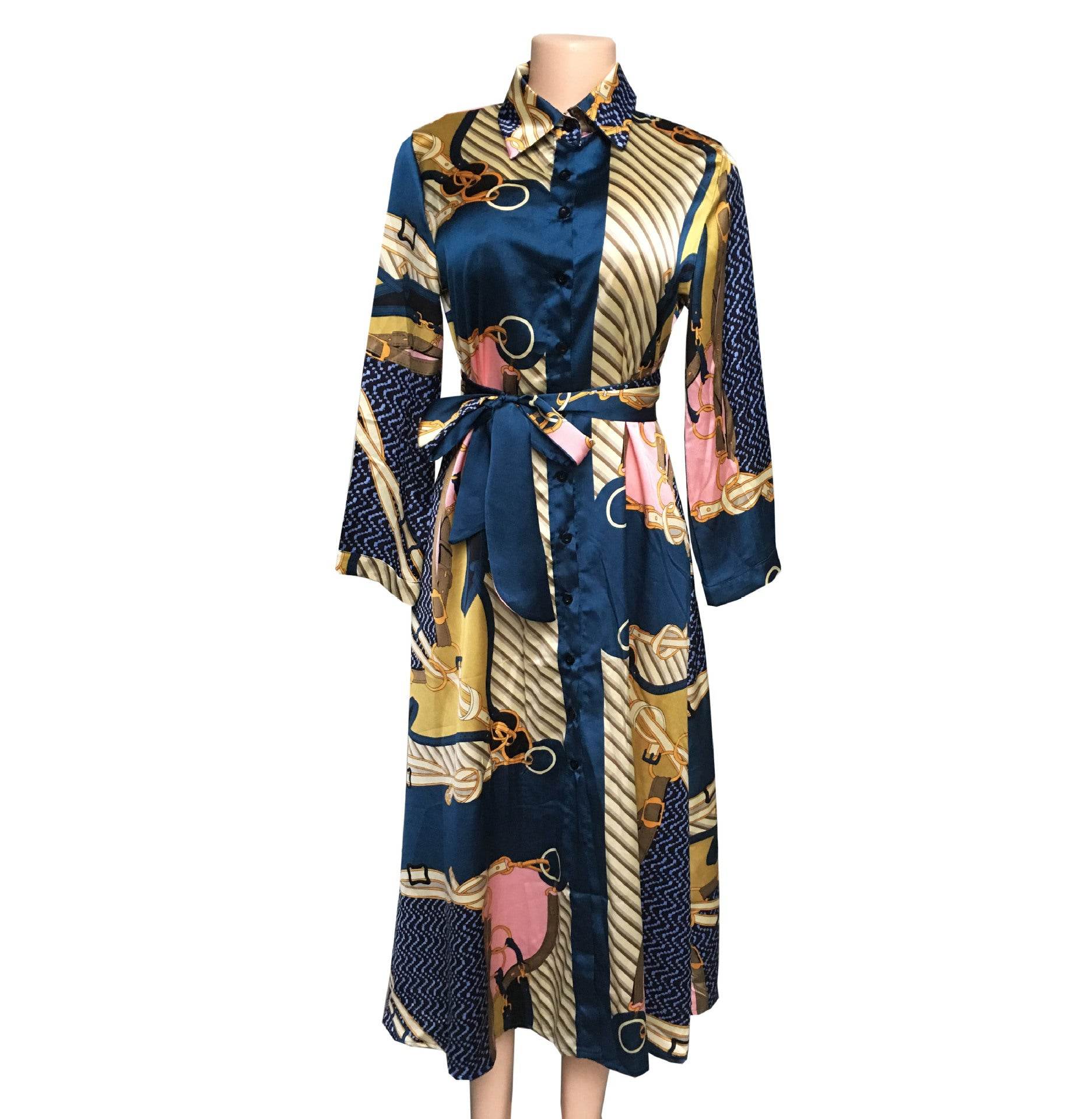 Silky satin shirt dress - Mubimart