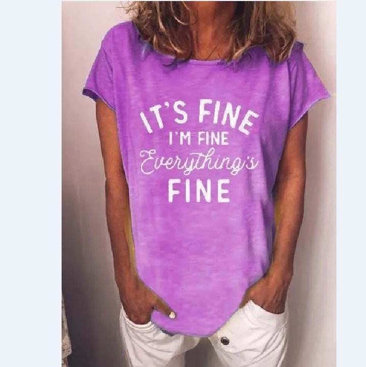 Casual simple plus size letter pullover T-shirt - Mubimart
