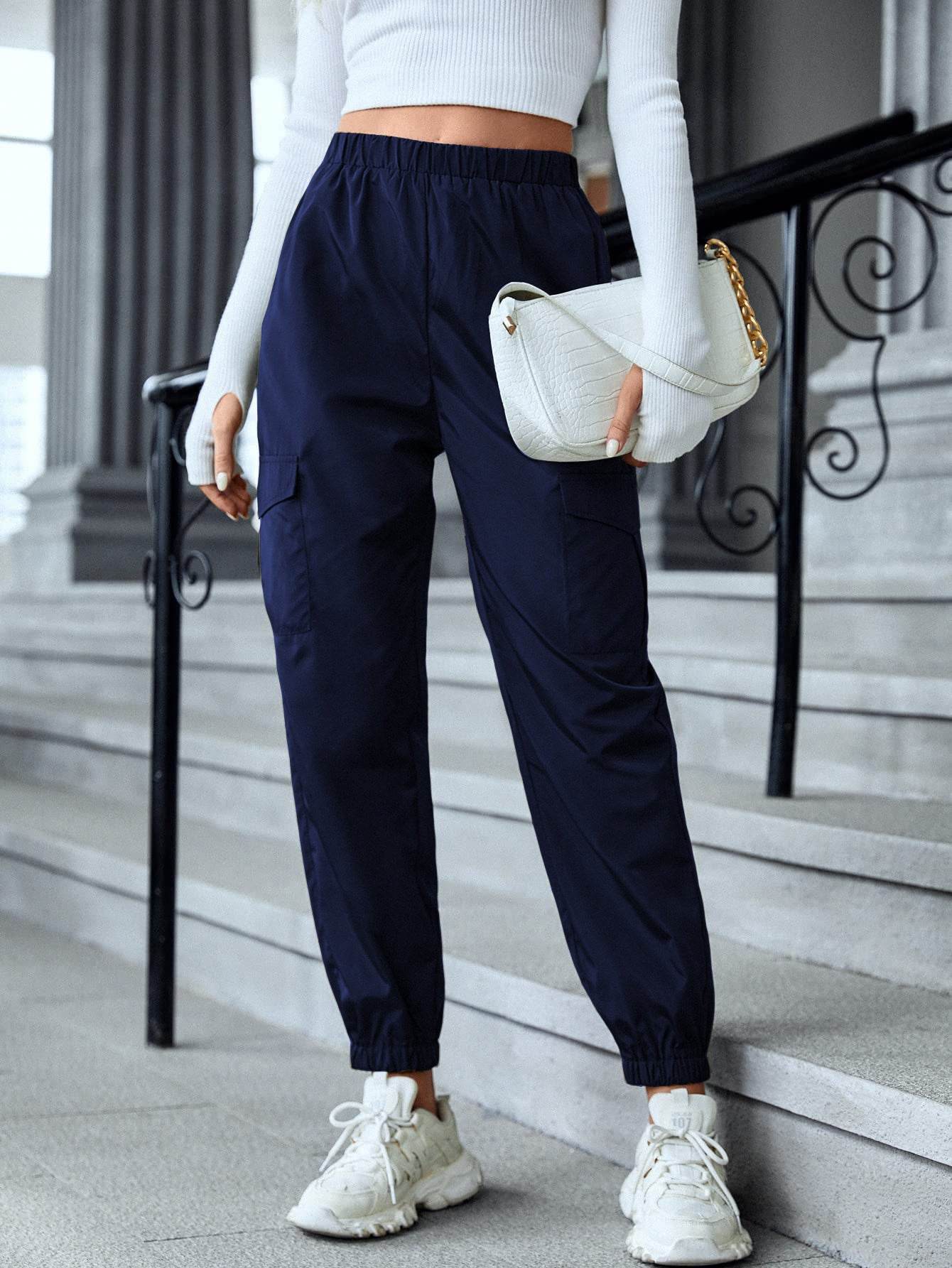 New Cargo Pants Fashion Casual Multi-pocket Elastic Waist Pencil Pants For Women - Mubimart