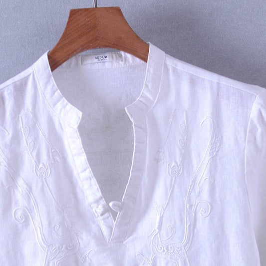 Linen embroidered shirt - Mubimart