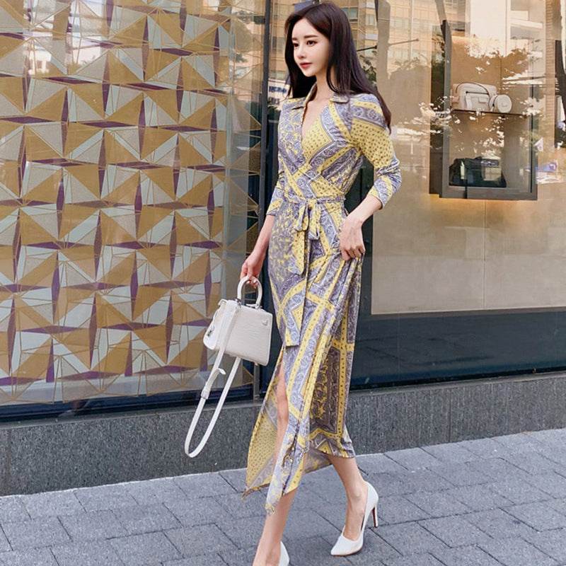 Blocked Grey & Yellow Maxi Dress - Mubimart
