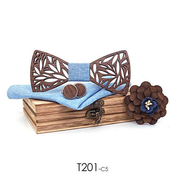 Wooden bow tie bow boutonniere suit - Mubimart