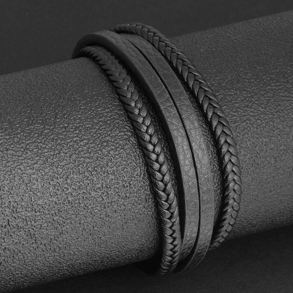 Bracelets & Bangles Men Stainless Steel Leather Bracelets Braided Rope Magnetic Clasp Male Bangles Jewelry New - Mubimart