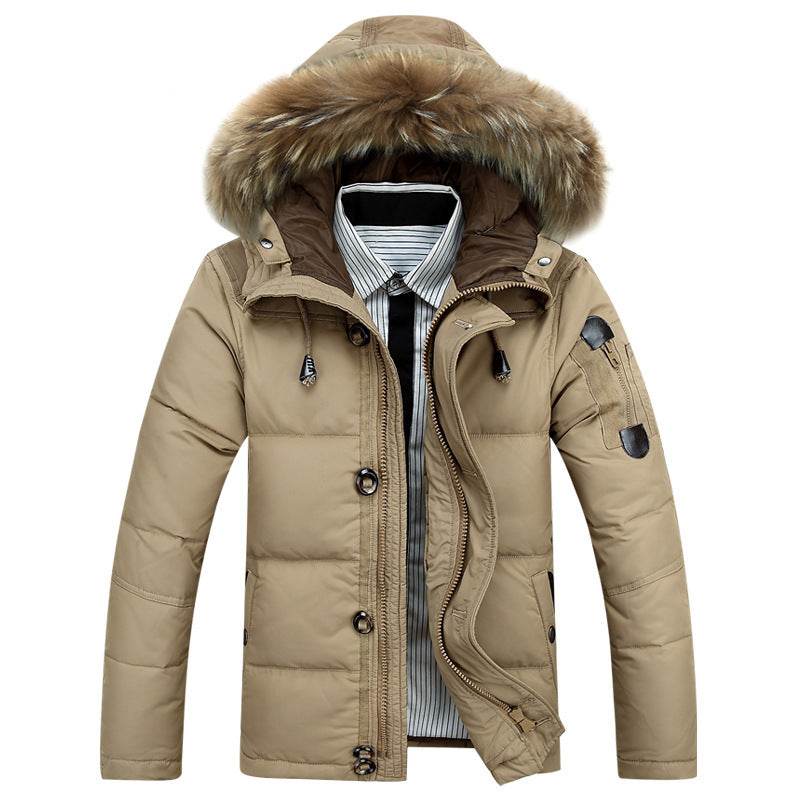 Down jacket men's Korean casual solid color thick down short jacket - Mubimart