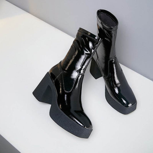 Platform square toe Martin boots - Mubimart