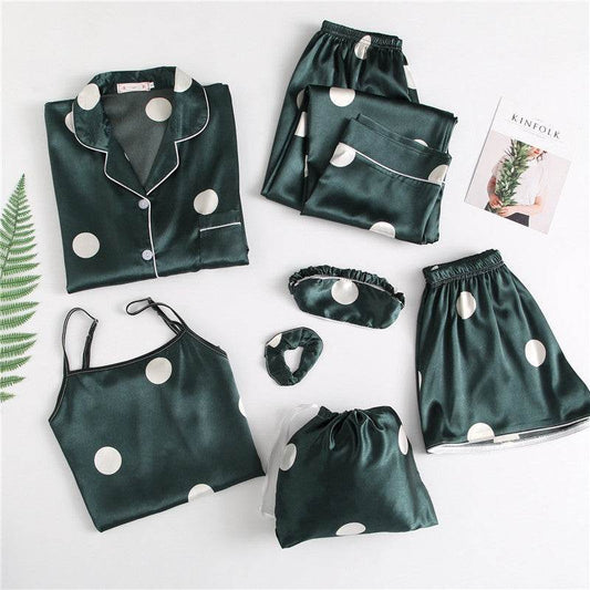 Polka Dot Long Sleeve Pajama Set - Mubimart