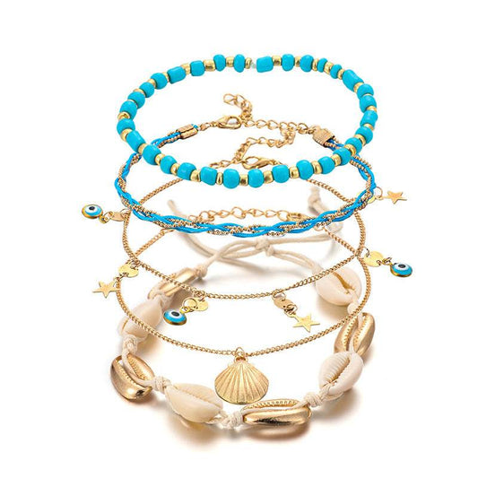 Braided 5-piece ankle bracelet - Mubimart