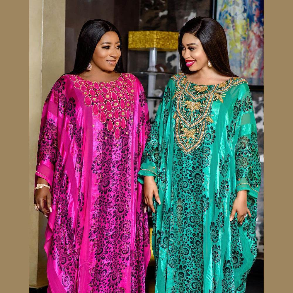 Women's Robe Chiffon Rhinestone Plus Beads Stretch Dress - Mubimart