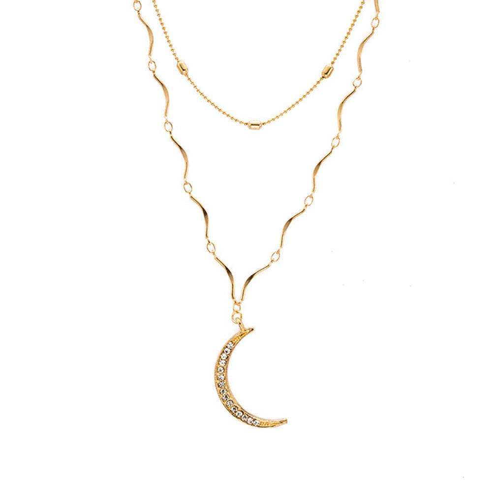 Double Chain Crystal Moon Choker Pendant Women - Mubimart