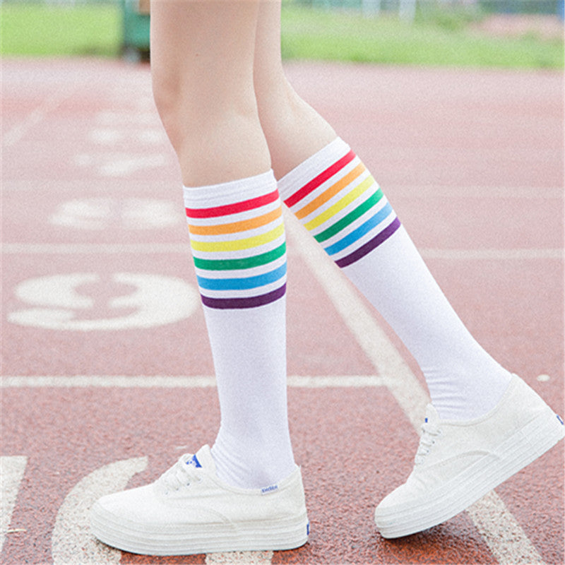 Calf socks stripe movement and knee high hose - Mubimart - Knee high socks 