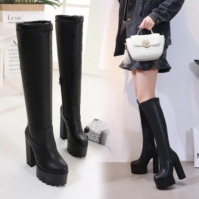 Knee-high boots for women thigh-high boots for women shoe elastic boots - Mubimart