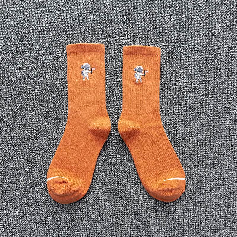 Embroidered cotton socks astronaut all-match socks sports socks - Mubimart