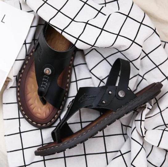 Men's two-toed leather plus-size sandals - Mubimart