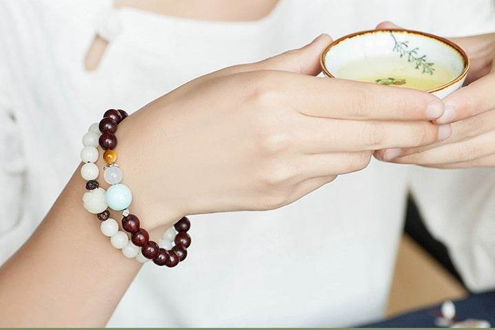 Natural white jade Bodhi bracelets beads bracelets women's simple Bodhi bracelets transfer beads - Mubimart