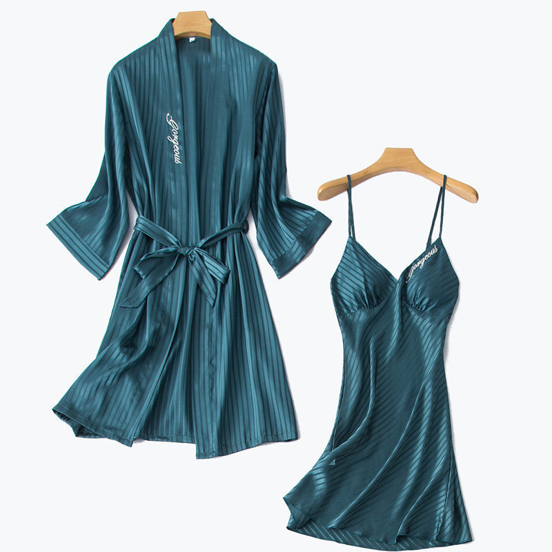 Satin chiffon strap nightgown - Mubimart -  