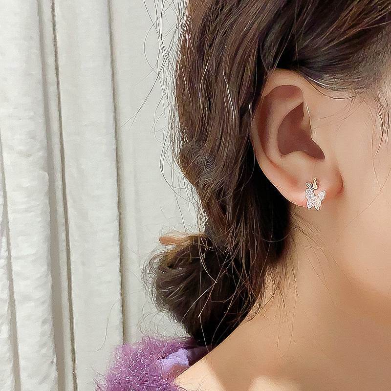 Micro Inlaid Butterfly Stud Earrings French Earrings Women - Mubimart