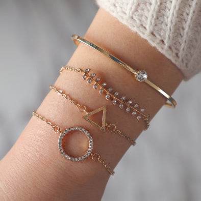 Trendy Gold Silver Crystal Leaf Moon Arrow Cat Bracelet set for Women Geometric Adjustable Bracelet Bangle Pulseiras - Mubimart