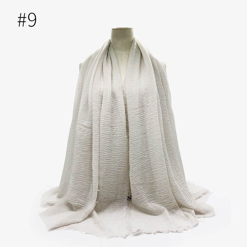 Bubble plain Scarf / cotton scarf fringes women soft solid hijab popular muffler shawls big Pashmina wrap hijab - Mubimart