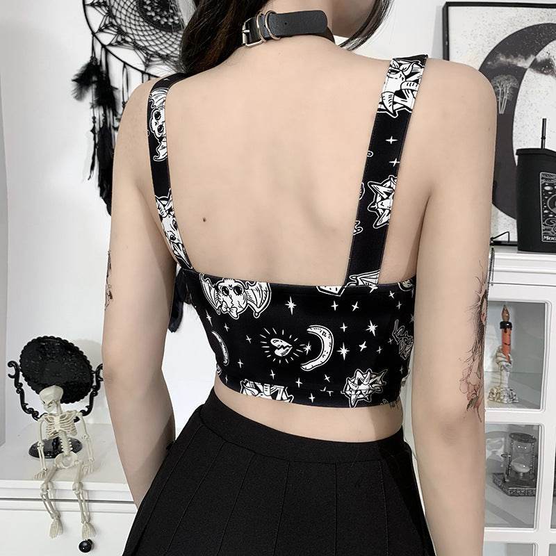 Zipper Printed Camisole Top Spring and Summer Sexy Camisole - Mubimart
