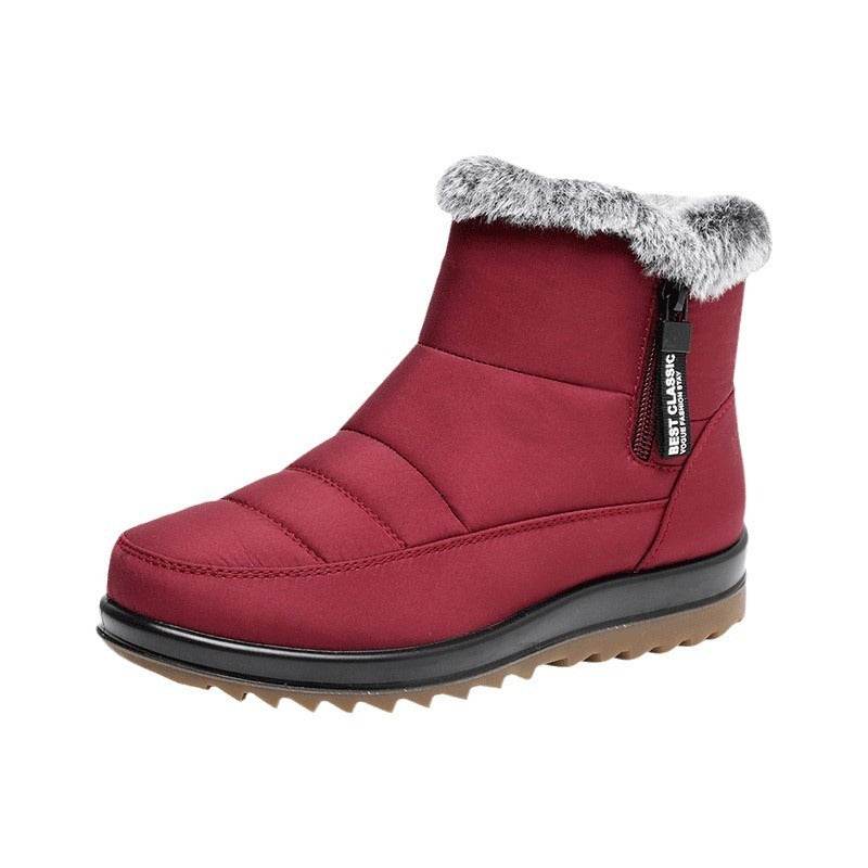 Winter Snow Boot With Side Zipper Fashion Warm Plush Ankle Boots Women's Fleece Short Shoes - Mubimart