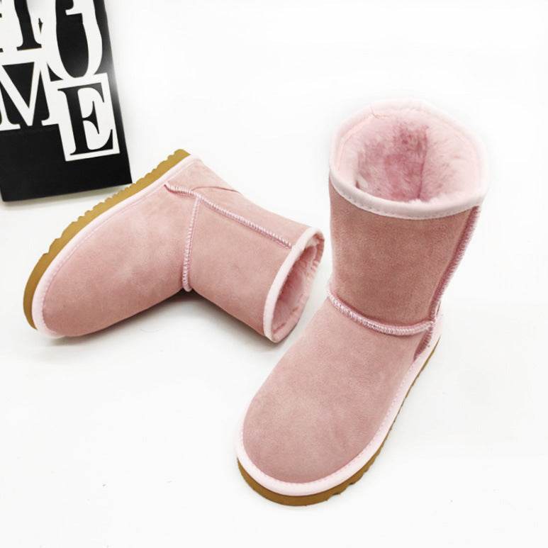 Women's Cowhide Genuine Leather Mid-calf Length Snow Boots - Mubimart