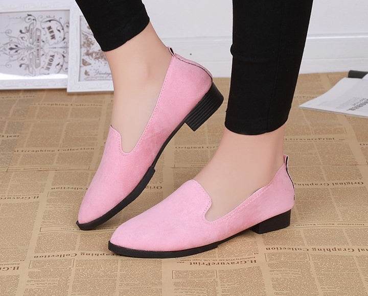 Suede round head single shoes low heel shallow mouth casual comfort single shoes - Mubimart