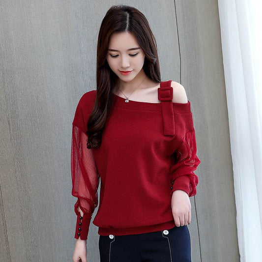 Autumn long sleeve shirt women fashion woman blouses sexy off shoulder top solid women blouse shirt clothing female - Mubimart