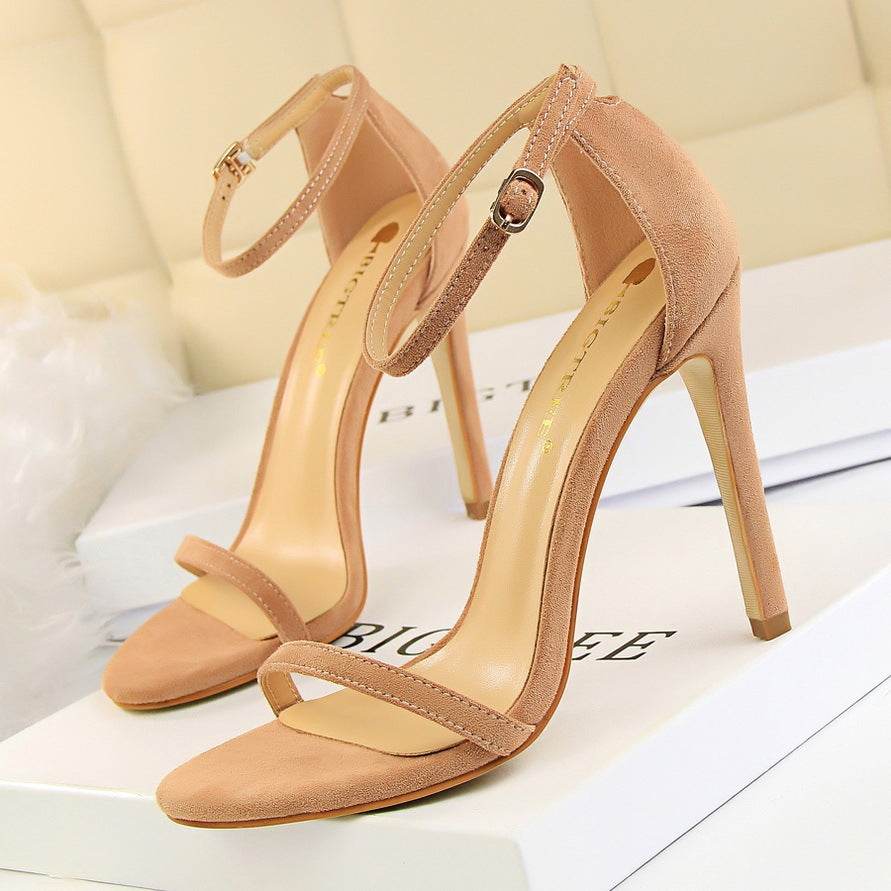 High-heeled suede open-toe pumps - Mubimart