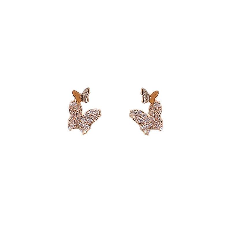 Micro Inlaid Butterfly Stud Earrings French Earrings Women - Mubimart
