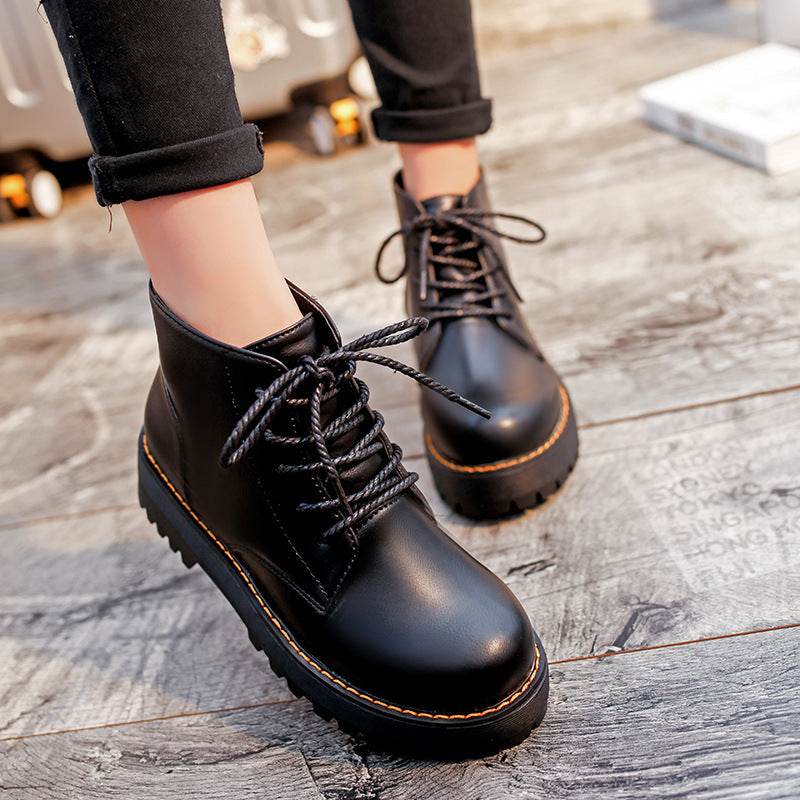 Booties British style lace-up Harajuku Martin boots - Mubimart