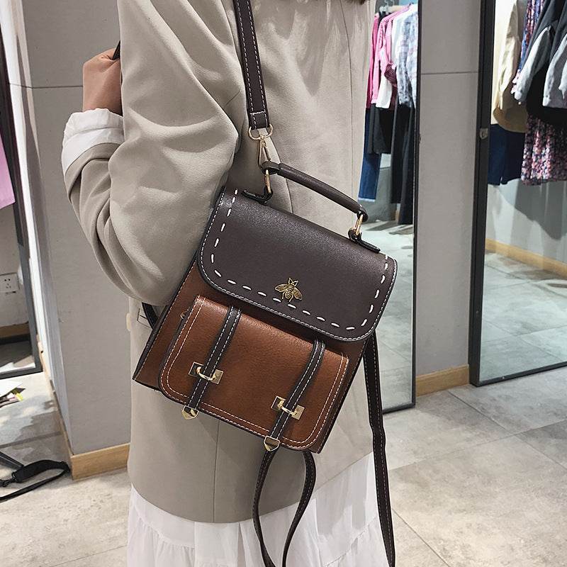Vintage Pu Leather Women Backpack Simple Preppy Style Backpack - Mubimart