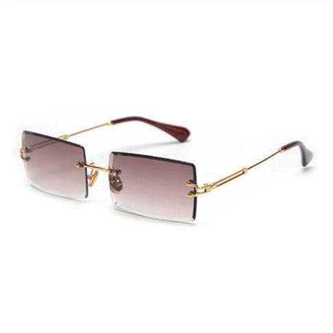 Rimless Rectangle Sunglasses Square Fashion Hip-hop Sunglasses Tide Ins Retro Street Beat Cut Edge Sunglasses - Mubimart