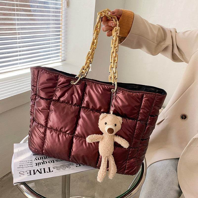 Thick Chain Tote Bags for Women Leather Big Shoulder Bag Ladies Large Capacity Shopper Purse Luxury Handbag - Mubimart