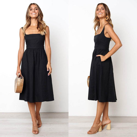 Simple Camisole Backless Dress Women - Mubimart