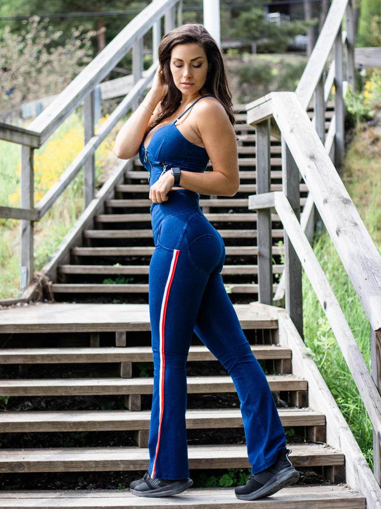 Shascullfites Melody Two Piece Set Dark Blue Denim New In Matching Sets Flare Jeans And Zipper Crop Top Suit Clothes For Women - Mubimart